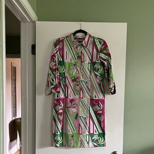 Talbots Long Sleeve Dress - Green and Pink